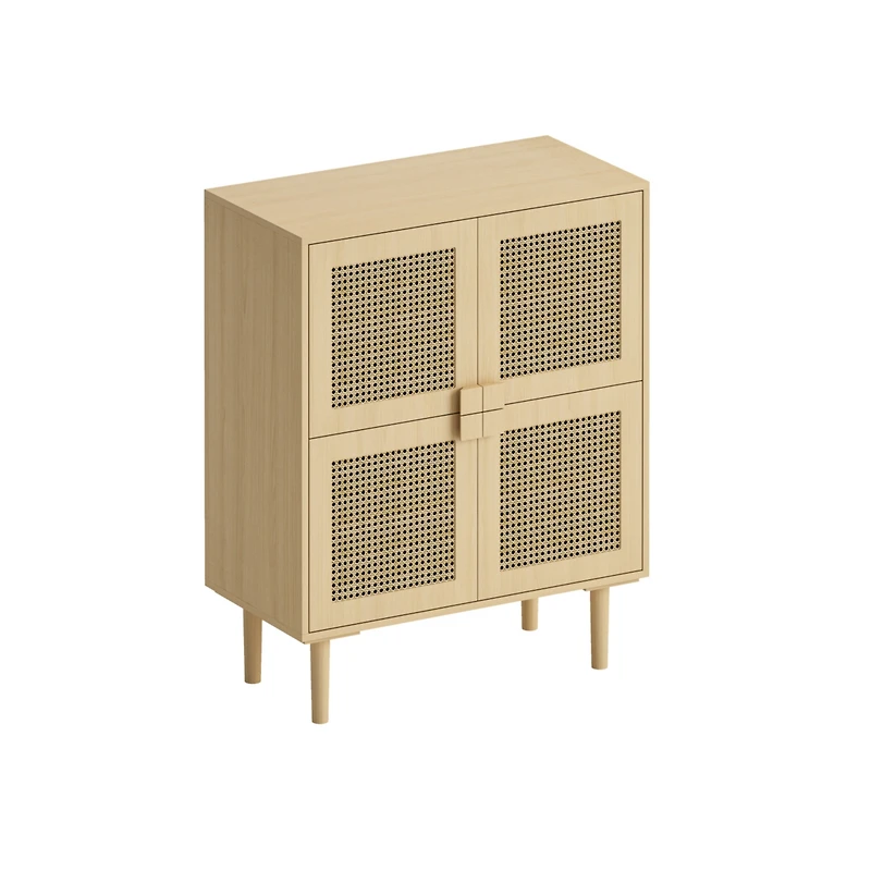 Streamdale Furniture 4-Doors Rattan Mesh Storage Cabinet, Sideboard with Eight Storage Spaces, for Entryway, Living Room, Hallway (Natural)