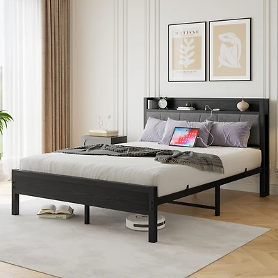 Streamdale Queen Bed Frame with Storage, Charging Station, Noise-Free