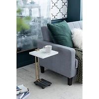 Streamdale Furniture 12.5x12x22" Aluminum and Marble C-Shaped Side Table, White/Gold/Black, Artistic Accent Table for Living Room Entryway Bedroom