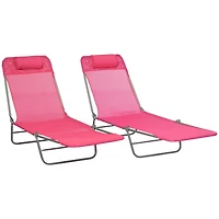 2 Piece Folding Chaise Lounge Chairs, Pool Sun Tanning Chairs, Outdoor Lounge Chairs with 6-Position Reclining Back, Breathable Mesh Seat, Headrest fo