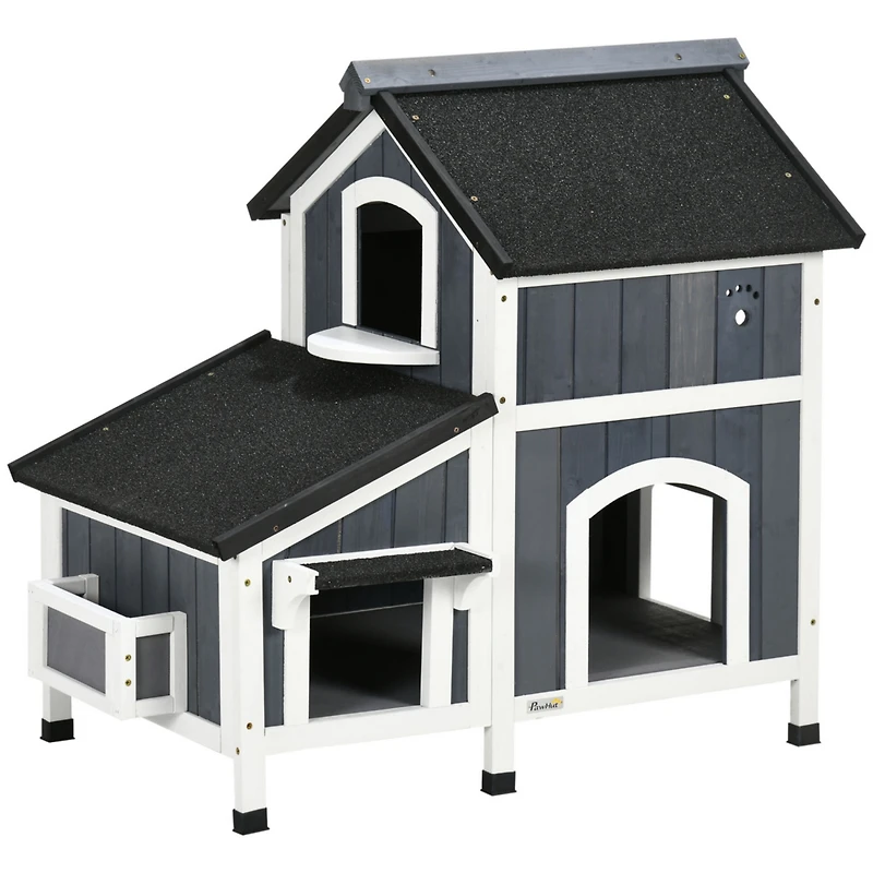 Outdoor Cat House with Weather-resistant Roof & Garden Bed, Outdoor Cat Shelter Enclosure with Multiple Entrances, Modern Cat Furniture Hideout, Cat G