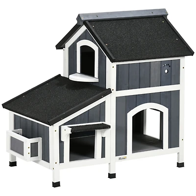Outdoor Cat House with Weather-resistant Roof & Garden Bed, Outdoor Cat Shelter Enclosure with Multiple Entrances, Modern Cat Furniture Hideout, Cat G