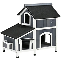 Outdoor Cat House with Weather-resistant Roof & Garden Bed, Outdoor Cat Shelter Enclosure with Multiple Entrances, Modern Cat Furniture Hideout, Cat G