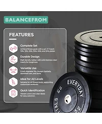 BalanceFrom Fitness 370 Pound Olympic Bumper Strength Training Weight Plate Set