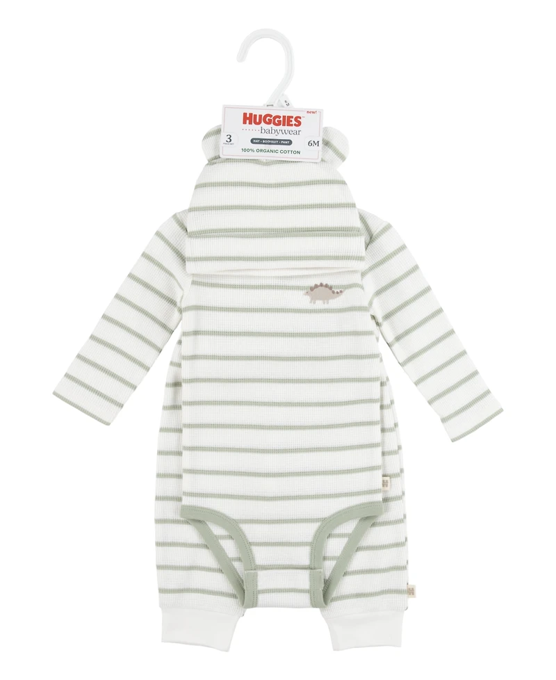Huggies Baby Boys Cotton Waffle Bodysuit, Pants & Hat, 3 Piece Set