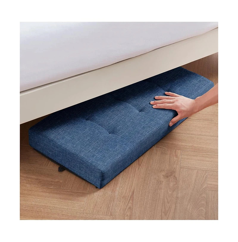 Ornavo Home Foldable Tufted 30 Inch Linen Bench Storage Ottoman with Legs