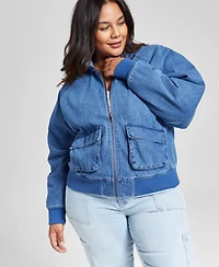 And Now This Plus Size Denim Bomber Jacket