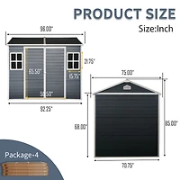 6x8ft Resin Outdoor Storage Shed with Two-Window and Floor, Black