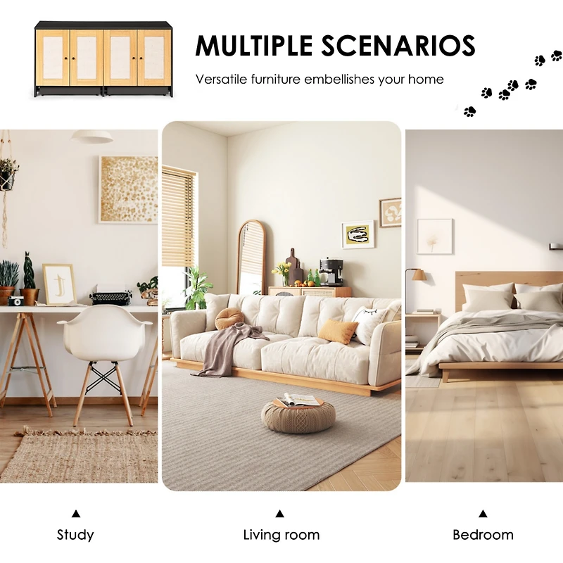 Streamdale Hidden Litter Box Furniture with Double Rattan Doors