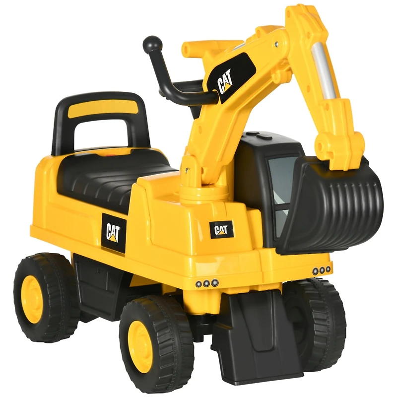 Excavator Ride on Toy, Cat Licensed Kids Manual Pedal Ride on Excavator with Manual Shovel, Horn, Hidden Storage for 18-36 Months Boys and Girls, Yell