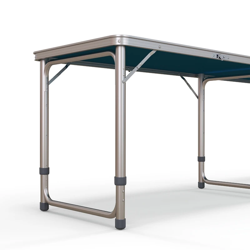 8ft Portable Beer Pong Table with Adjustable Legs, Folding Camping Table, Aluminum Picnic Table, for Party, Travel, Bbq, Beach, Blue and White
