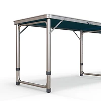 8ft Portable Beer Pong Table with Adjustable Legs, Folding Camping Table, Aluminum Picnic Table, for Party, Travel, Bbq, Beach, Blue and White