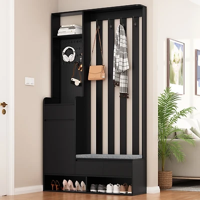 Streamdale Modern Hall Tree Storage Bench with Pegboard & Hooks