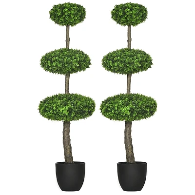 Set of 2 Artificial Boxwood Topiary Trees in Pots, 43.25" Artificial Plants Faux Trees for Home Office, Living Room Decor, Indoor & Outdoor