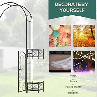 7' Garden Arch Arbor, Metal Arch Trellis with Gate, Garden Archway for Climbing Vines, Wedding Ceremony Decoration, Black