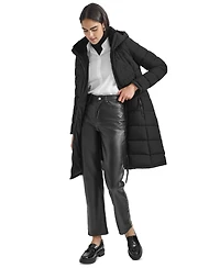 Calvin Klein Women's Diamond Quilted Side Belted Hooded Puffer Coat