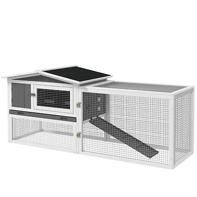 Rabbit Hutch 2-Story Bunny Cage Small Animal House with Slide Out Tray, Detachable Run, for Indoor Outdoor, 61.5" x 23" x 27