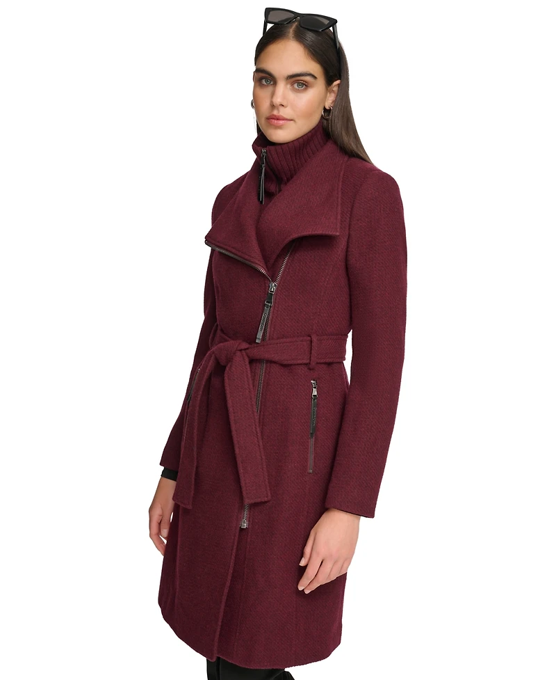 Calvin Klein Womens Wool Blend Belted Wrap Coat