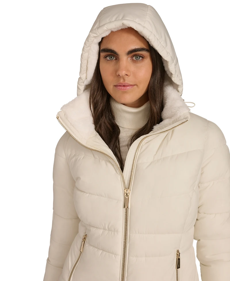 Calvin Klein Petite Faux-Fur-Lined Hooded Puffer Coat