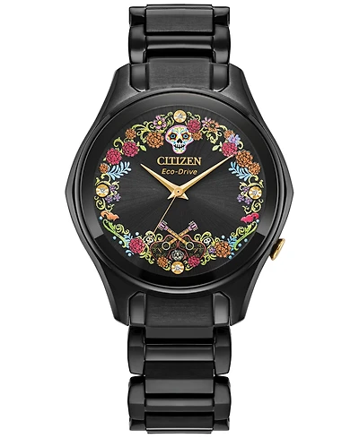 Citizen Eco-Drive Women's Disney Pixar Coco Sugar Skull Black-Tone Stainless Steel Bracelet Watch 37mm