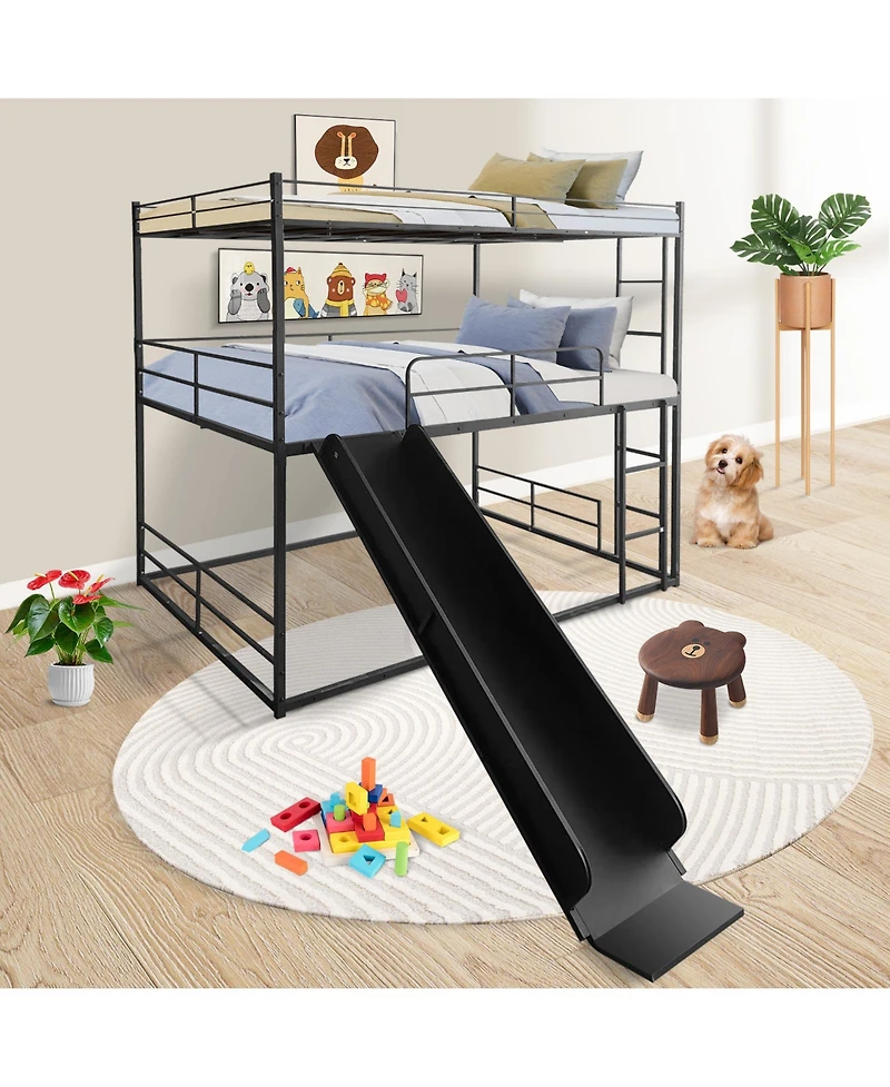 Twin Size House Loft Bed with Slide and Ladder, Black