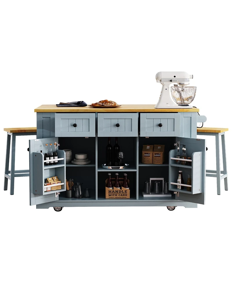 Streamdale Large Kitchen Island with Power Outlet and Storage (Grey Blue)