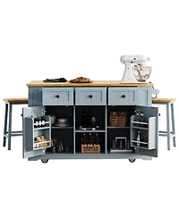 Streamdale Large Kitchen Island with Power Outlet and Storage (Grey Blue)