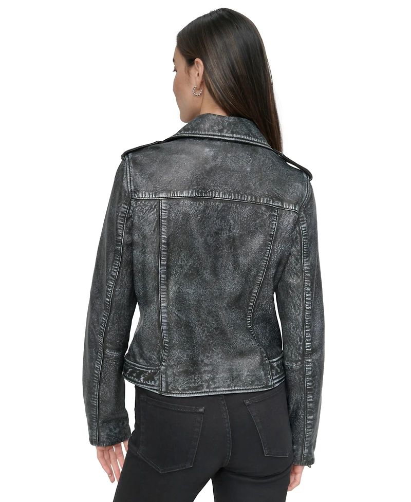 Dkny Jeans Women's Leather Asymmetrical Zip-closure Moto Jacket