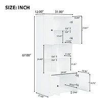Tall and Wide Bathroom Floor Storage Cabinet, Bathroom Storage Unit, Freestanding Cabinet with 4 Doors, Adjustable Shelves, Open multi-layer Shelves
