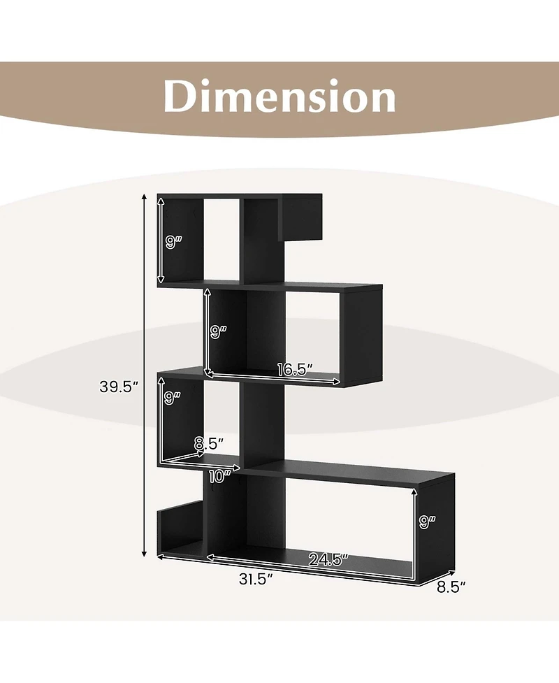 Costway 1 Pcs 5-Tier S-Shaped Bookshelf with Open Cubes Anti-Toppling Kits Freestanding Bookcase