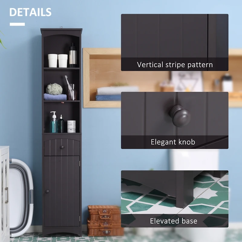 Bathroom Storage Cabinet, Free Standing Bathroom Storage Unit, Tall Linen Tower with 3-Tier Shelves and Drawer, Brown