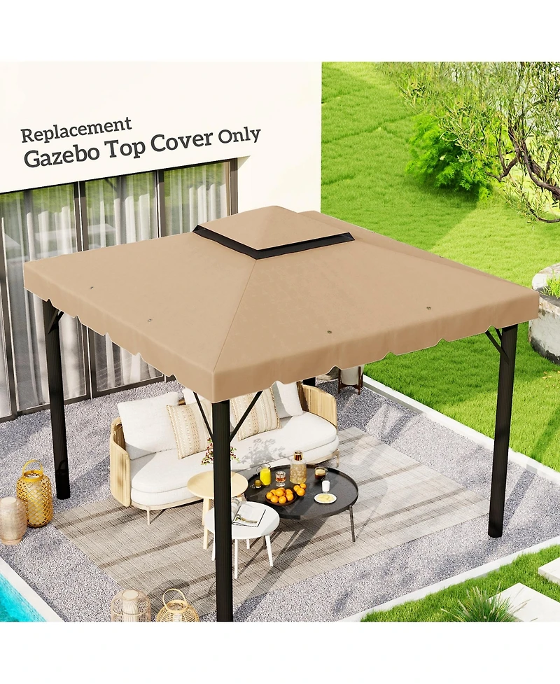 9.8' x 9.8' Gazebo Replacement Canopy, Gazebo Top Cover with Double Vented Roof for Garden Patio Outdoor (Top Only), Khaki