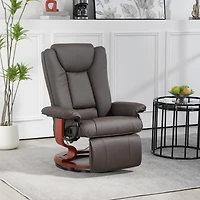 Manual Swivel Recliner Chair, Pu Leather Reclining Chair with Footrest for Living Room, Brown