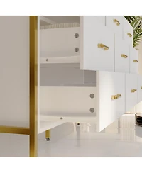 Homsee White and Golden 9-Drawers Wooden Dresser without Mirror