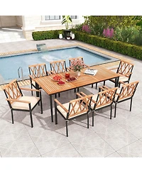 9 Pcs Patio Dining Set Table with 1.9" Umbrella Hole & 8 Dining Chairs Outdoor
