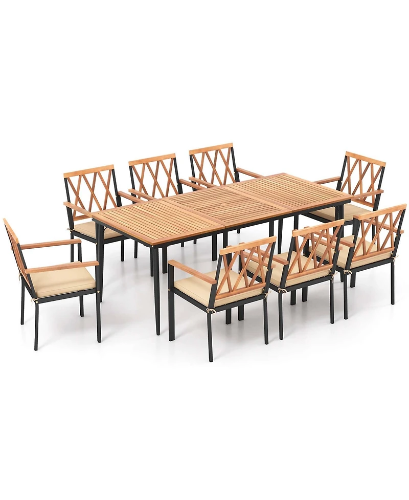 9 Pcs Patio Dining Set Table with 1.9" Umbrella Hole & 8 Dining Chairs Outdoor