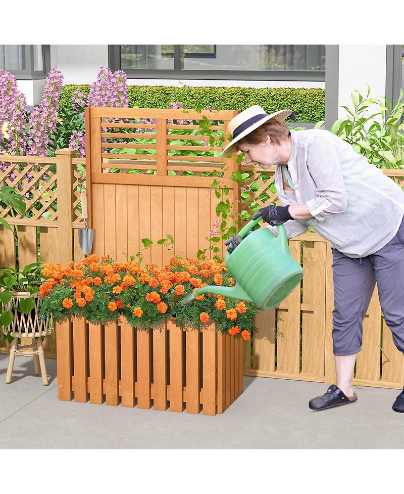 Costway 1 Pcs Wooden Plant Stand Raised Garden Bed with Trellis & Planter Box Privacy Screen