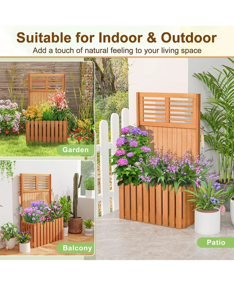Costway 1 Pcs Wooden Plant Stand Raised Garden Bed with Trellis & Planter Box Privacy Screen