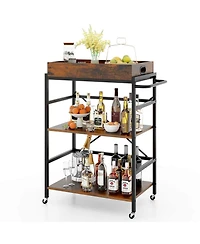 3-Tier Bar Cart with Detachable Tray 4 Lockable Casters & 1 Handy Handle