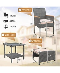 Costway 5 Pcs Patio Conversation Set with Soft Cushions Ottomans & Tempered Glass Top Table
