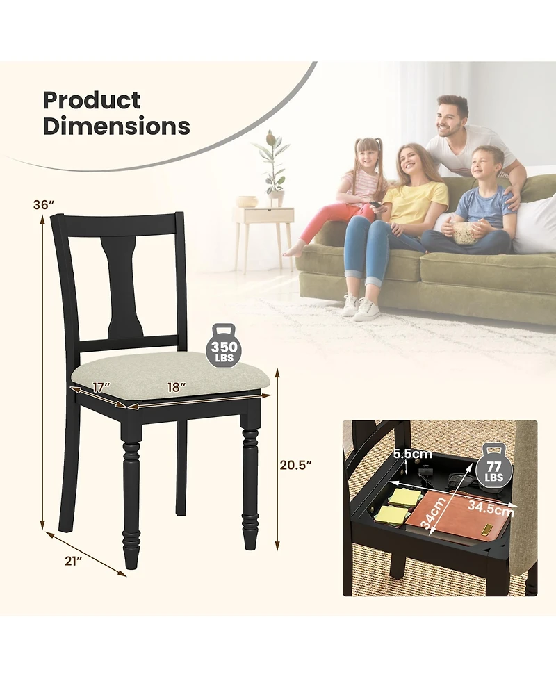 Gymax Set of 4 Upholstered Wooden Dining Chair w/ Seat Storage Space Brown
