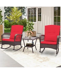 Costway 3 Pcs Patio Rocker Set Outdoor Wicker Rocking Chairs with Double-Layer Coffee Table
