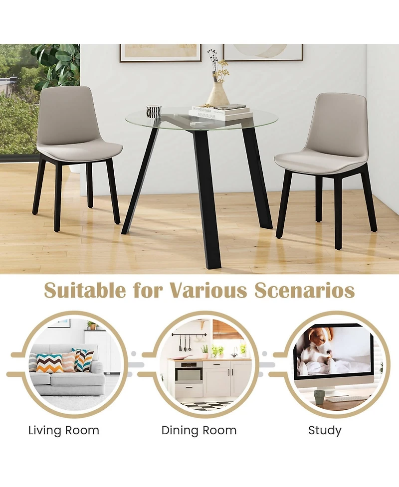 36" Round Glass Dining Table for 4 with Tempered Tabletop Rubber Wood Frame