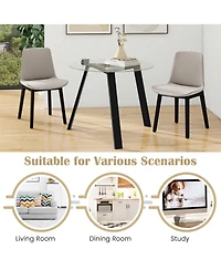 36" Round Glass Dining Table for 4 with Tempered Tabletop Rubber Wood Frame