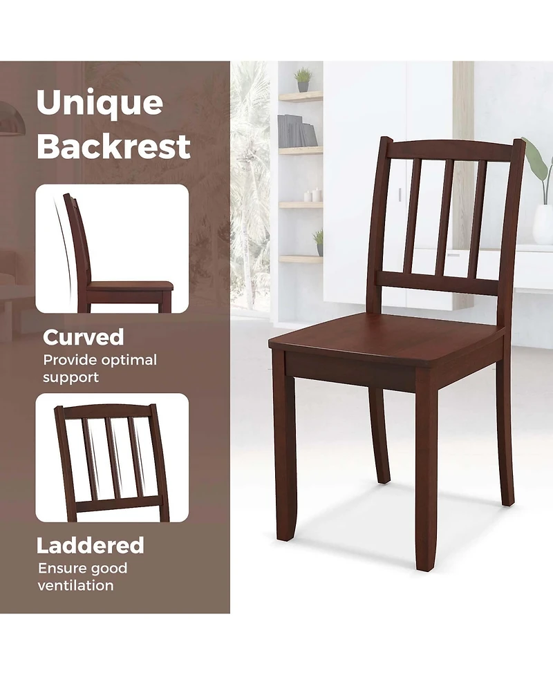 Wood Dining Chair Set of 2 with Rubber Legs Curved Backrest for Kitchen