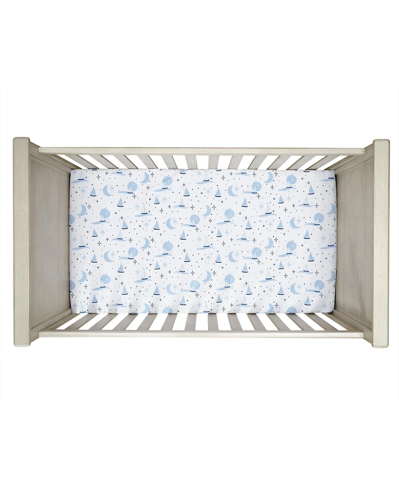 Lambs & Ivy Little Skipper Cotton Nautical Sailboat Fitted Crib/Toddler Sheet