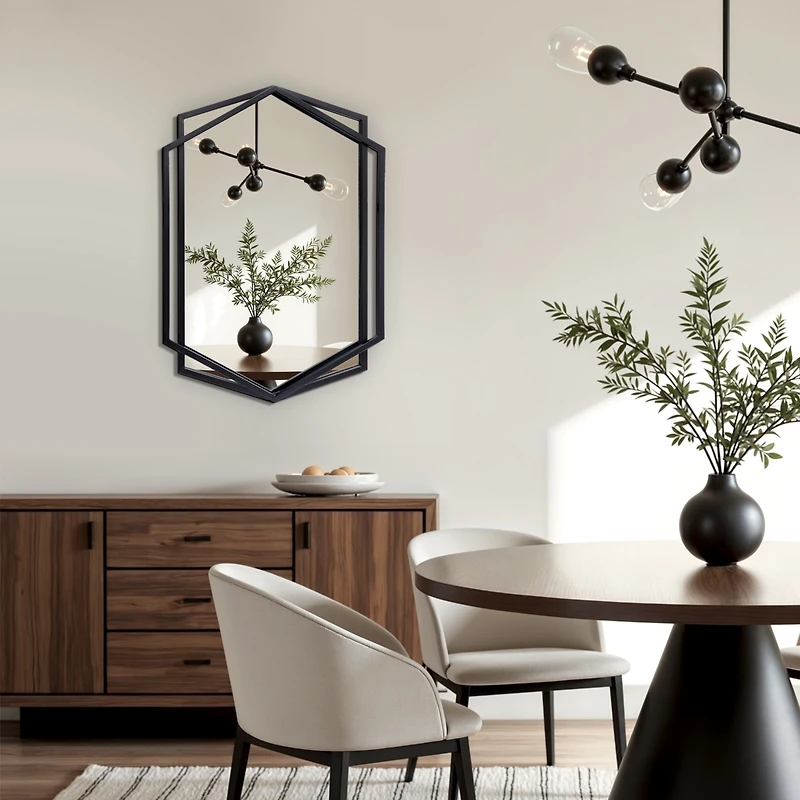 LuxenHome 32" Black Metal Hexagon Frame Wall Accent Mirror Wall Mounted Bathroom Vanity Mirror Decor