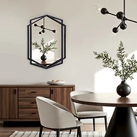 LuxenHome 32" Black Metal Hexagon Frame Wall Accent Mirror Wall Mounted Bathroom Vanity Mirror Decor