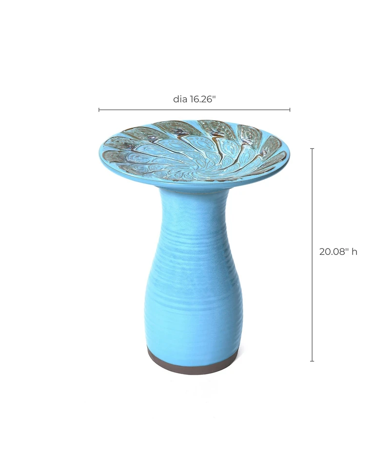 LuxenHome Powder Blue Vintage Spiral Ceramic 20-In Tall Birdbath