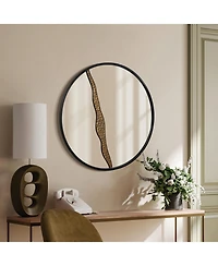 LuxenHome Goldrush Black Metal Frame Round Wall Mirror